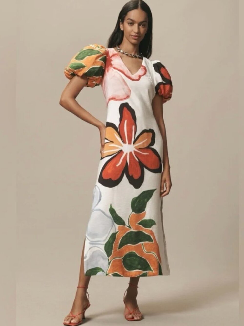 Anthropologie Puff Sleeve A line Maxi Dress